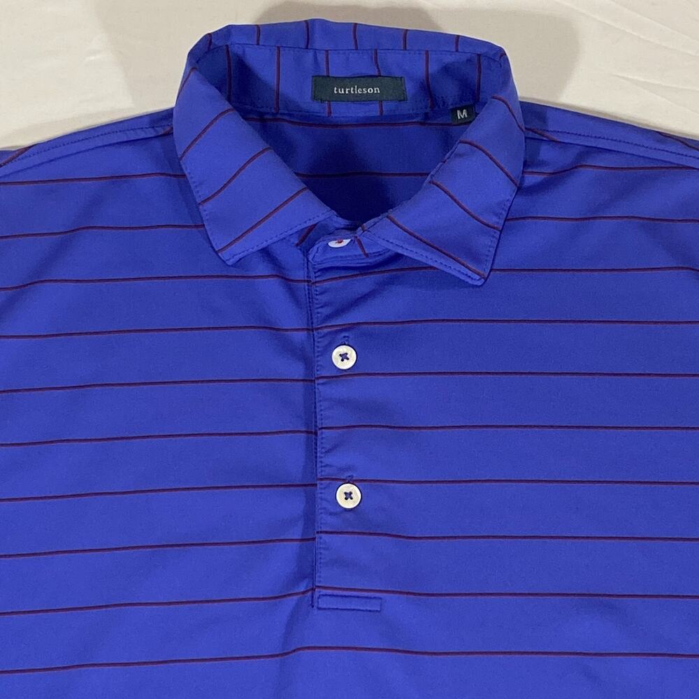 Turtleson Polo Size Medium Striped Mens Short Sleeve W/LOGO Golf Shirt